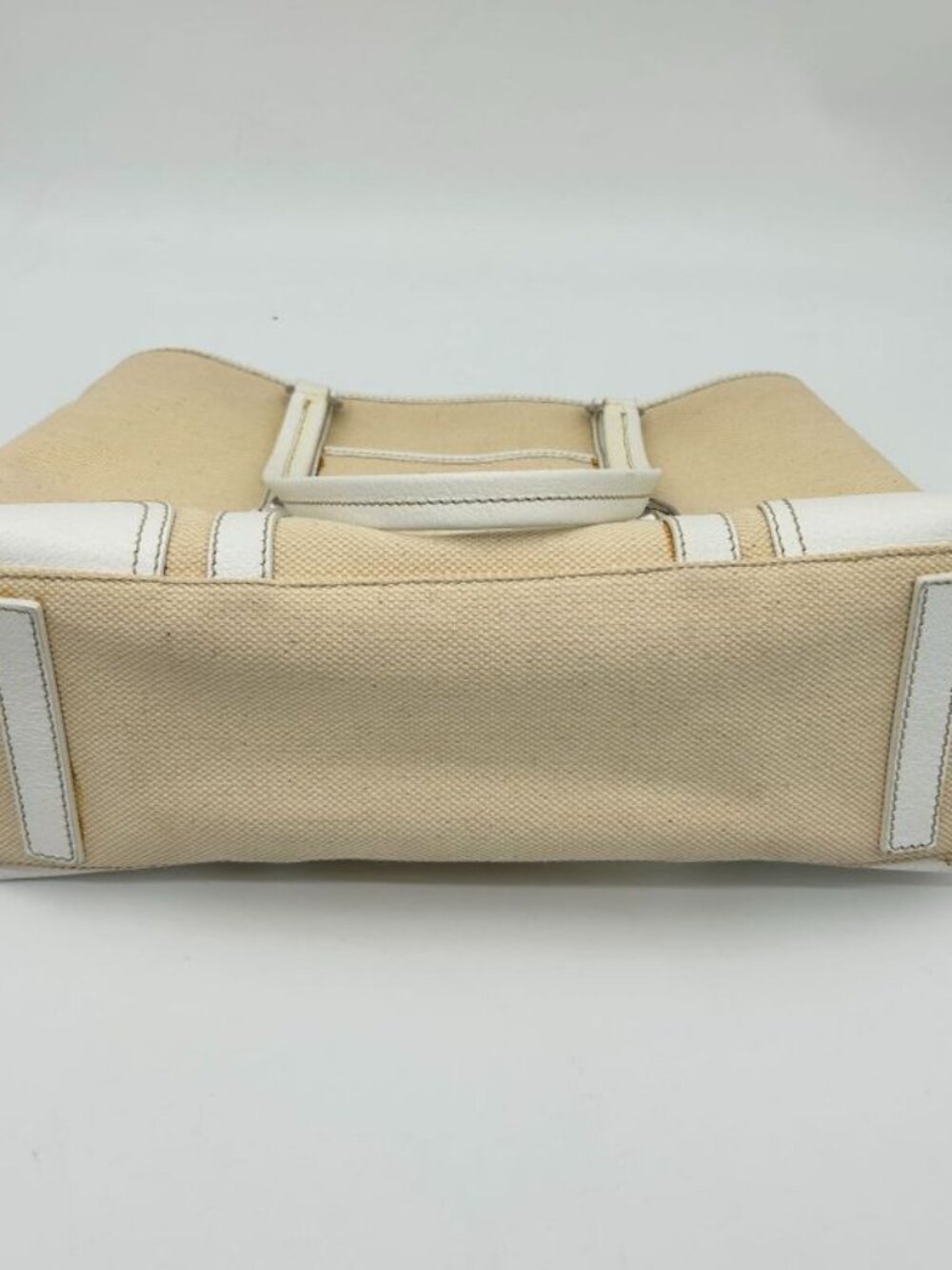 Prada Tote Shoulder Triangle Plate Logo Canvas Leather Beige - Picture 6 of 16